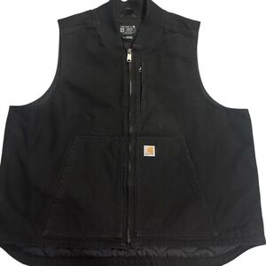 Carhartt Men's Loose Fit Washed Duck Insulated Rib Collar Vest/Black/Size: 2XL